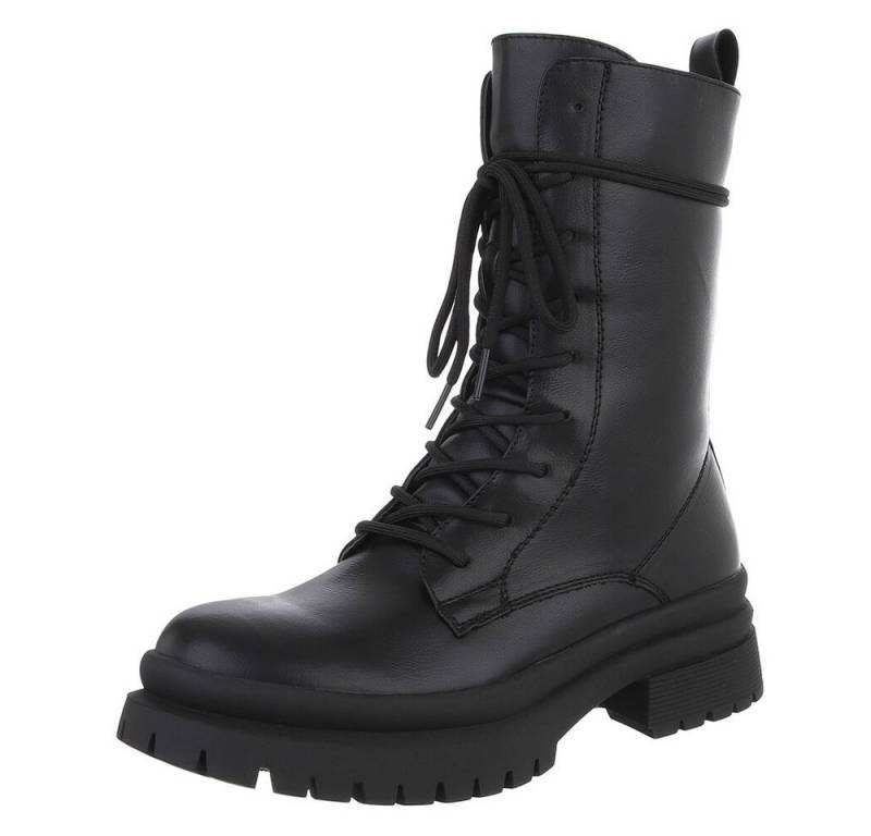 Ital-Design Damen Schnürschuhe Freizeit Stiefelette (90482762) Blockabsatz Plateaustiefeletten in Schwarz von Ital-Design