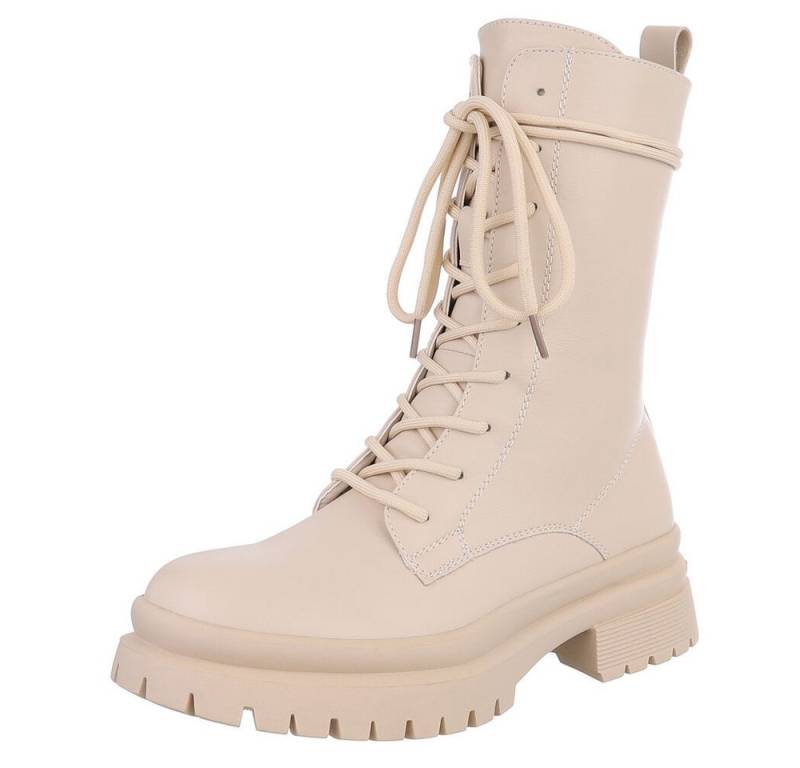 Ital-Design Damen Schnürschuhe Freizeit Stiefelette (90482770) Blockabsatz Plateaustiefeletten in Beige von Ital-Design