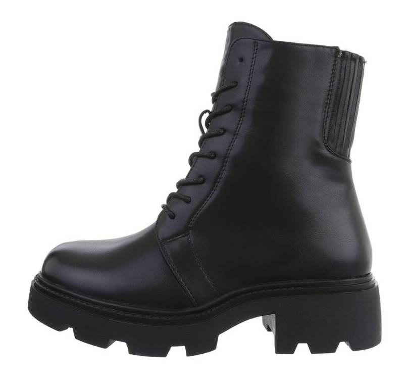 Ital-Design Damen Schnürschuhe Freizeit Stiefelette Blockabsatz Plateaustiefeletten in Schwarz von Ital-Design