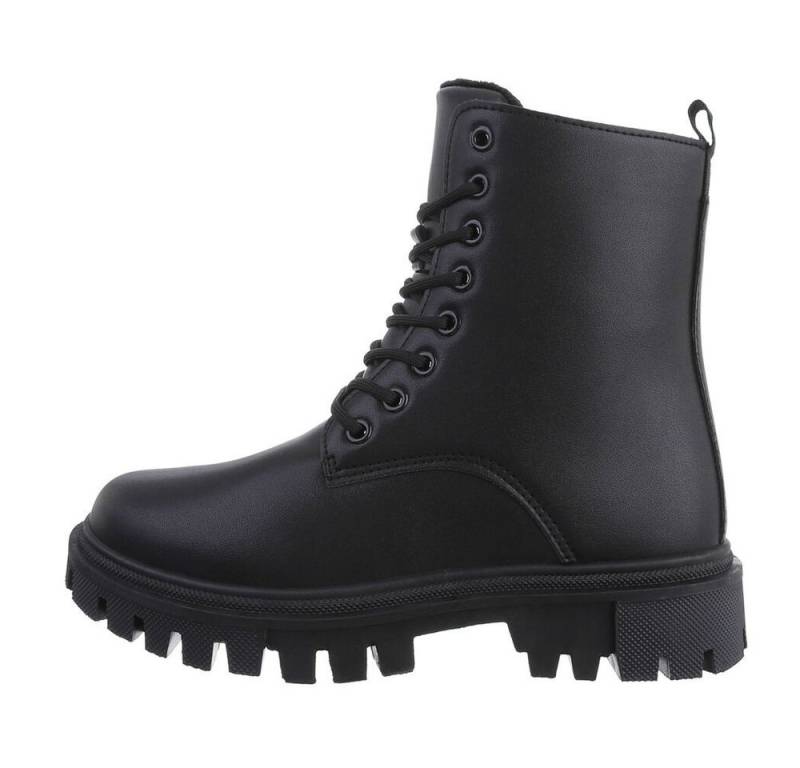 Ital-Design Damen Schnürschuhe Freizeit Stiefelette Blockabsatz Plateaustiefeletten in Schwarz von Ital-Design