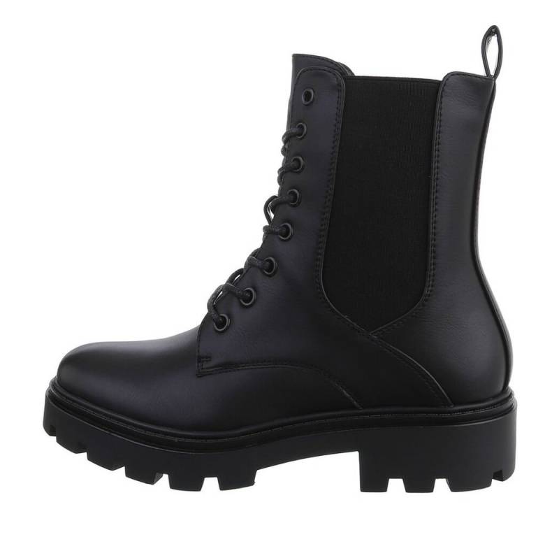 Ital-Design Damen Schnürschuhe Freizeit Stiefelette Blockabsatz Plateaustiefeletten in Schwarz von Ital-Design