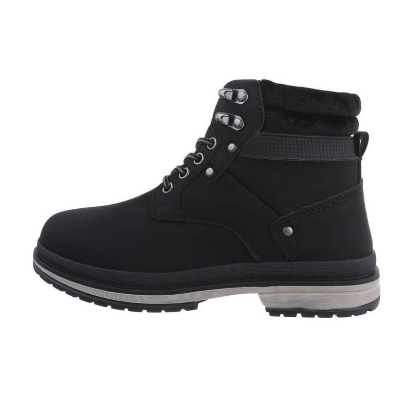 Ital-Design Damen Schnürschuhe Freizeit Stiefelette Blockabsatz Schnürstiefeletten in Schwarz von Ital-Design