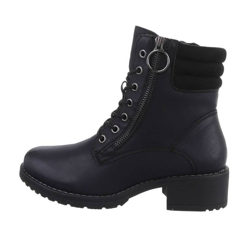 Ital-Design Damen Schnürschuhe Freizeit Stiefelette Blockabsatz Schnürstiefeletten in Schwarz von Ital-Design