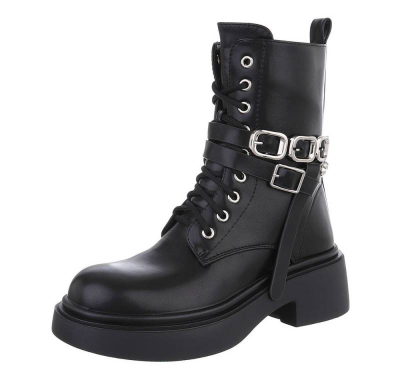Ital-Design Damen Schnürschuhe Freizeit Westernstiefelette (87451932) Blockabsatz Stiefeletten in Schwarz von Ital-Design