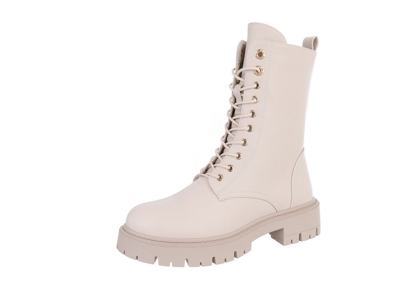 Ital-Design Damen Schnürschuhe Schnürstiefelette (87118108) Blockabsatz Plateaustiefeletten in Beige von Ital-Design