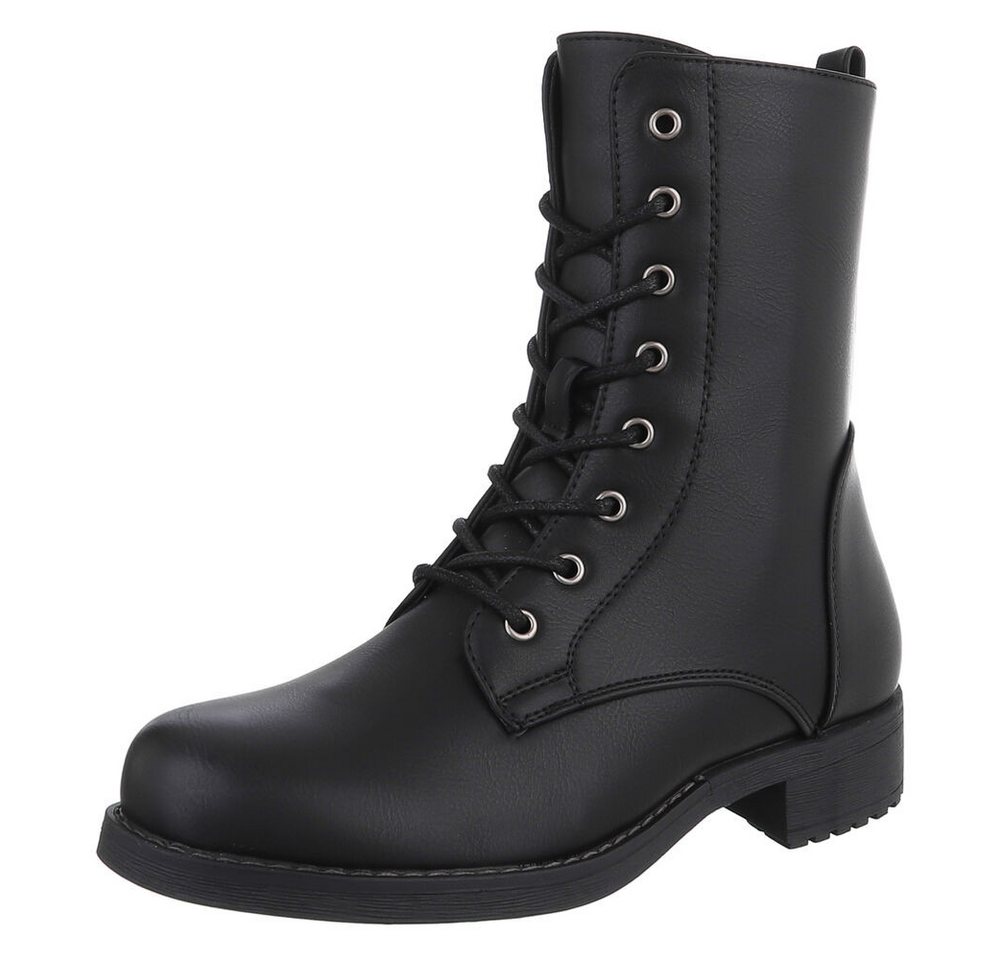 Ital-Design Damen Schnürstiefel für Alltag und Freizeit Stiefelette (90648945) Blockabsatz Schnürstiefeletten in Schwarz von Ital-Design