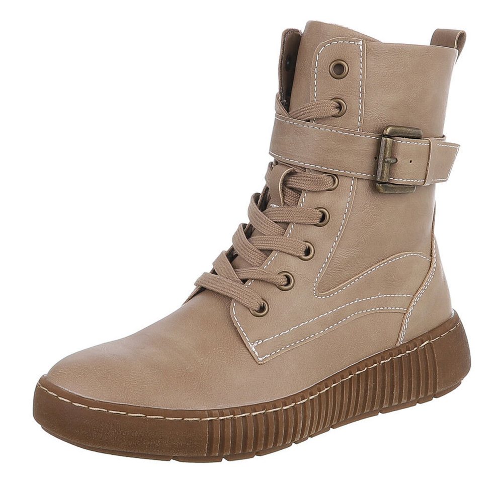 Ital-Design Damen Schnürstiefel mit Schnalle für Alltag und Freizeit Stiefelette (90598708) Keilabsatz/Wedge Keilstiefeletten in Hellbraun von Ital-Design
