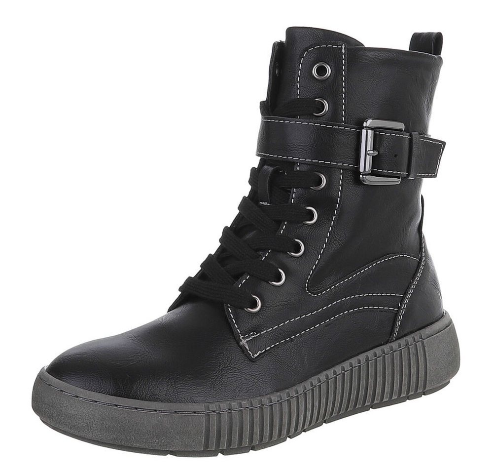 Ital-Design Damen Schnürstiefel mit Schnalle für Alltag und Freizeit Stiefelette (90598717) Keilabsatz/Wedge Keilstiefeletten in Schwarz von Ital-Design