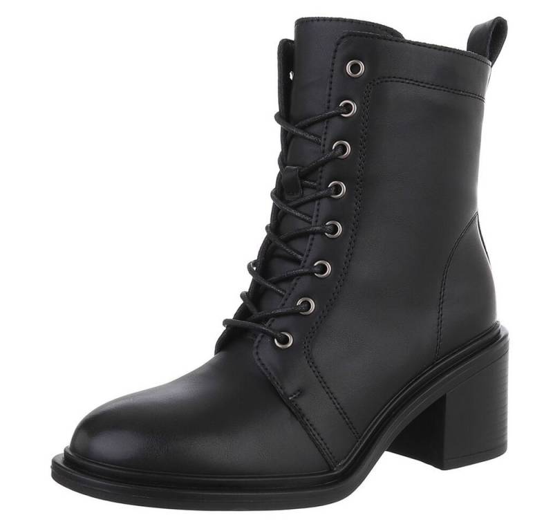 Ital-Design Damen Schnürstiefeletten aus echtem Leder mit Blockabsatz Schnürstiefelette (90169362) Blockabsatz Stiefeletten in Schwarz von Ital-Design