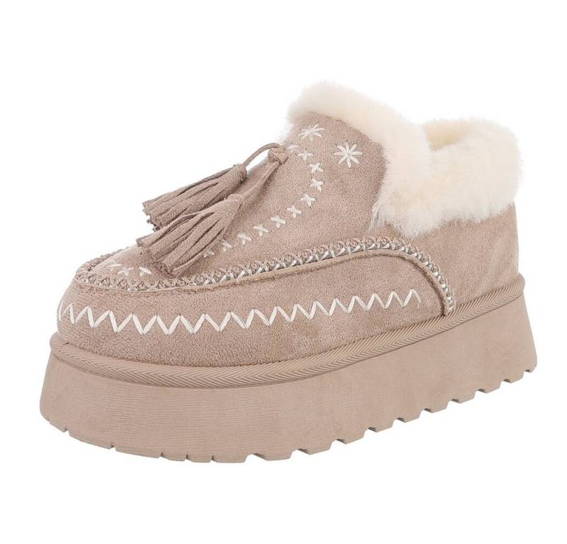 Ital-Design Damen Slipper mit Plateau und Quasten für Freizeitkomfort Snowboots (90542829) Flach Stiefeletten in Hellbraun von Ital-Design