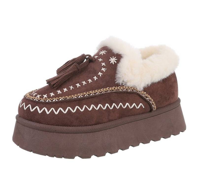 Ital-Design Damen Slipper mit Plateau und Quasten für Freizeitkomfort Snowboots (90542839) Flach Stiefeletten in Braun von Ital-Design