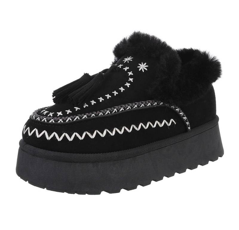 Ital-Design Damen Slipper mit Plateau und Quasten für Freizeitkomfort Snowboots (90542847) Flach Stiefeletten in Schwarz von Ital-Design