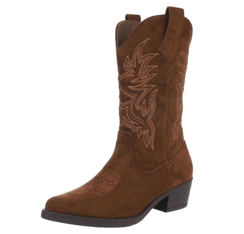 Ital-Design Damen Sneaker mit gepolsterter Innensohle und robustem Halt Westernstiefel (90704163) Blockabsatz Stiefel in Braun von Ital-Design