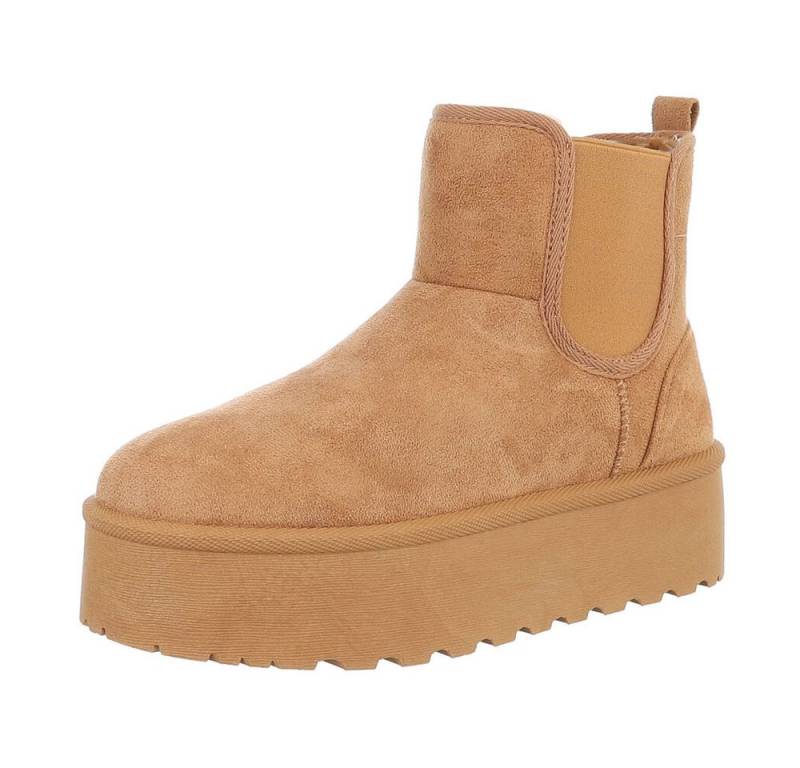Ital-Design Damen Snowboots Freizeit Snowboots (87118498) Flach Plateaustiefeletten in Camel von Ital-Design