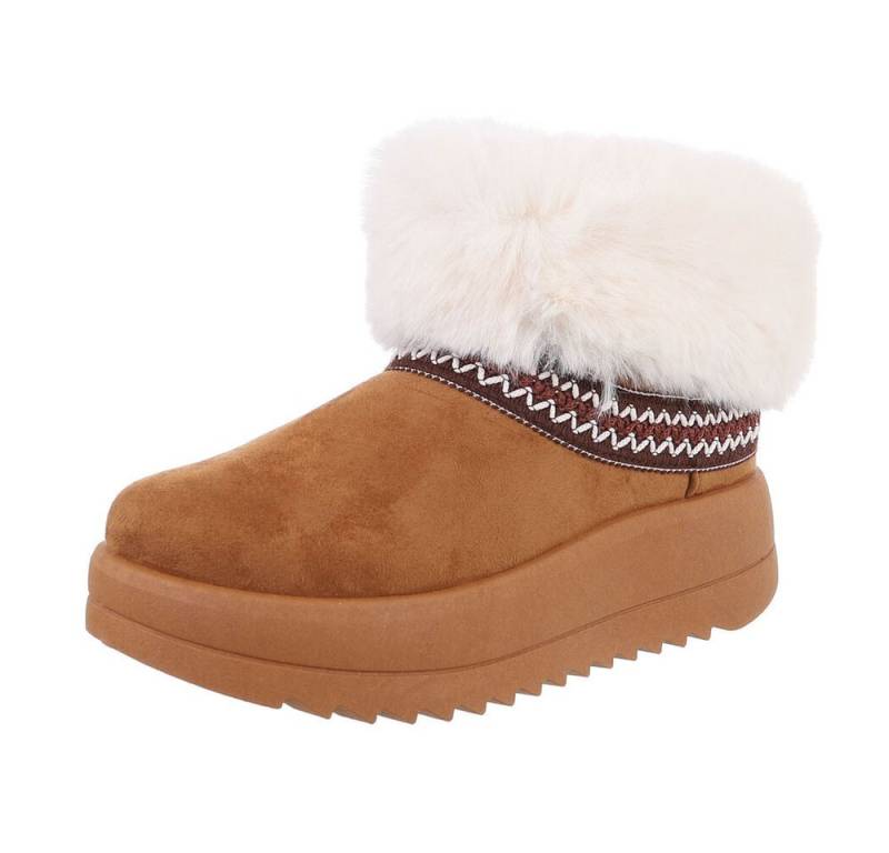 Ital-Design Damen Snowboots Freizeit Snowboots (87214353) Flach Plateaustiefeletten in Camel von Ital-Design