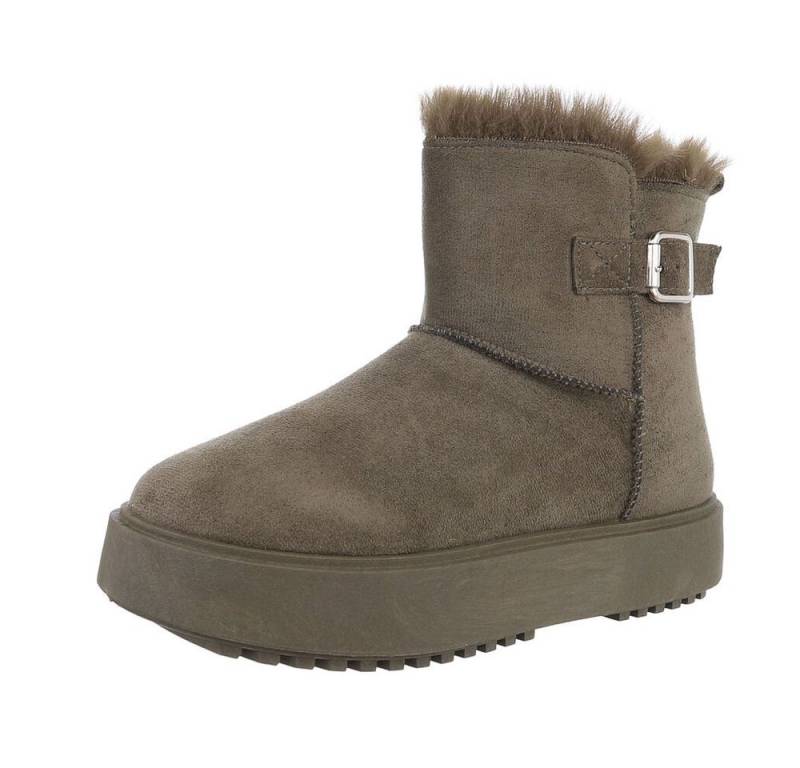 Ital-Design Damen Snowboots Freizeit Snowboots (87214451) Flach Plateaustiefeletten in Olive von Ital-Design