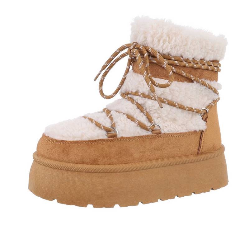 Ital-Design Damen Snowboots Freizeit Snowboots (87214498) Flach Plateaustiefeletten in Camel von Ital-Design