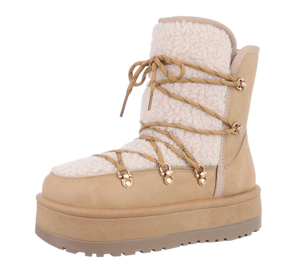 Ital-Design Damen Snowboots Freizeit Snowboots (87214716) Flach Plateaustiefeletten in Hellbraun von Ital-Design