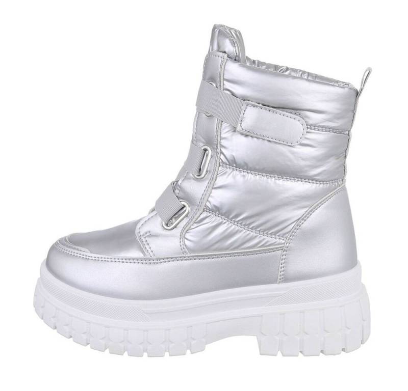 Ital-Design Damen Snowboots Freizeit Snowboots Blockabsatz Plateaustiefeletten in Silber von Ital-Design