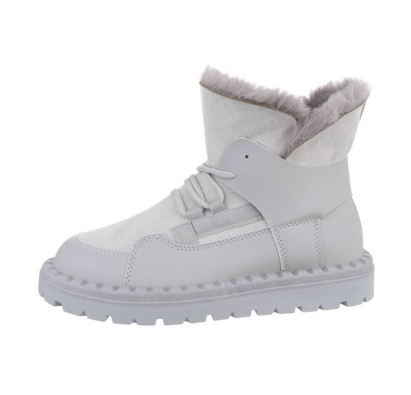 Ital-Design Damen Snowboots Freizeit Snowboots Flach Schnürstiefeletten in Grau von Ital-Design