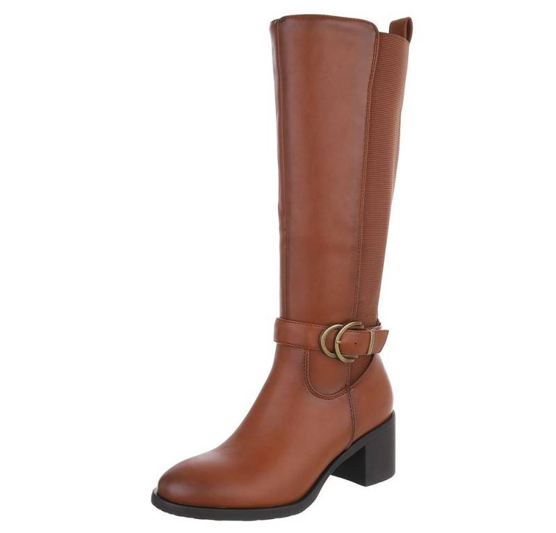 Ital-Design Damen Stiefel mit Gürtelschnalle und Blockabsatz Stiefel (90109942) Blockabsatz Stiefel in Camel von Ital-Design