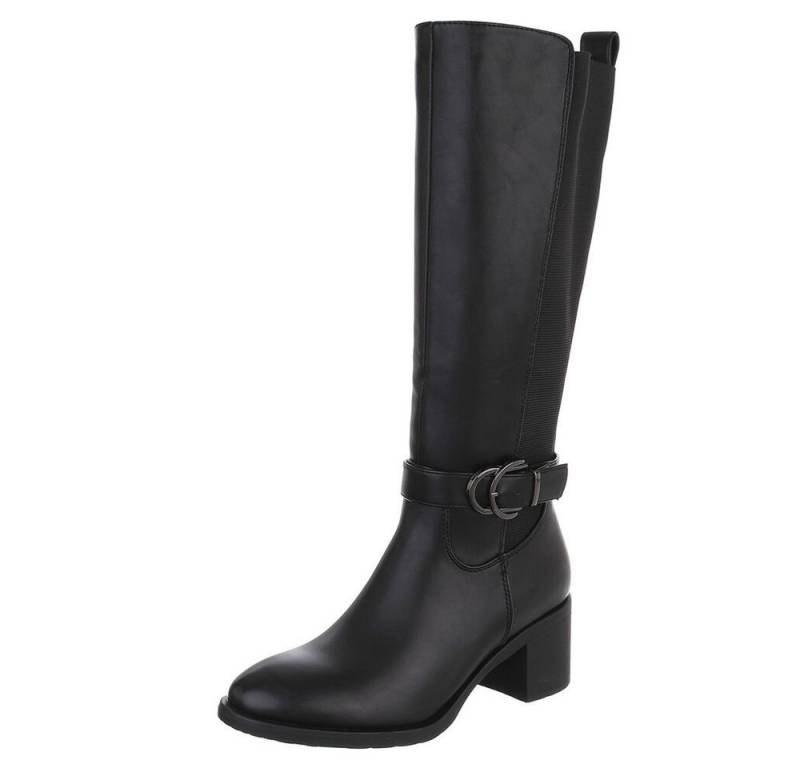 Ital-Design Damen Stiefel mit Gürtelschnalle und Blockabsatz Stiefel (90109956) Blockabsatz Stiefel in Schwarz von Ital-Design