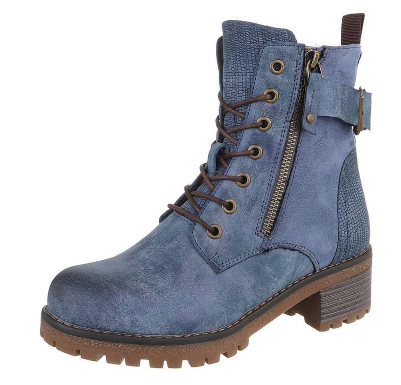 Ital-Design Damen Stiefel mit Reißverschluss und Schnürung Schnürstiefelette (90542912) Blockabsatz Stiefeletten in Blau von Ital-Design