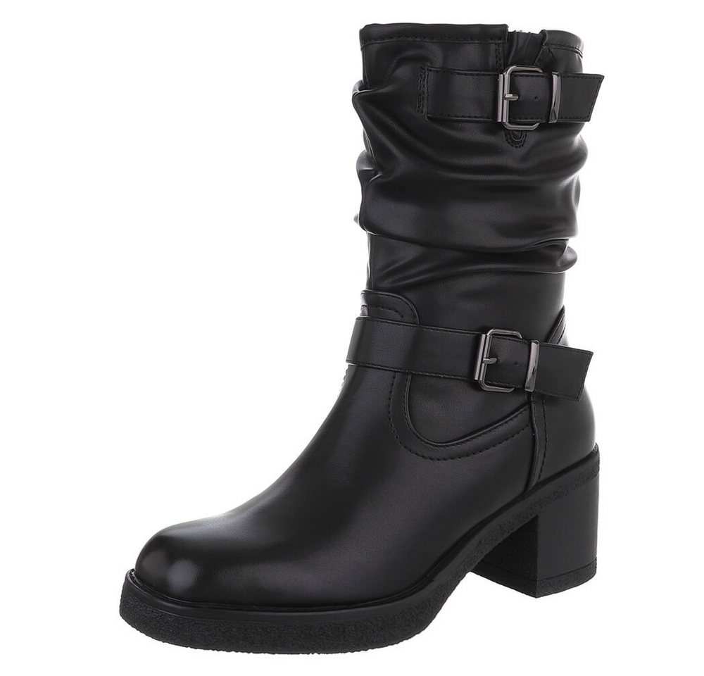 Ital-Design Damen Stiefel mit Schnallen und angenehmem Tragekomfort Stiefelette (90793429) Blockabsatz Stiefeletten in Schwarz von Ital-Design