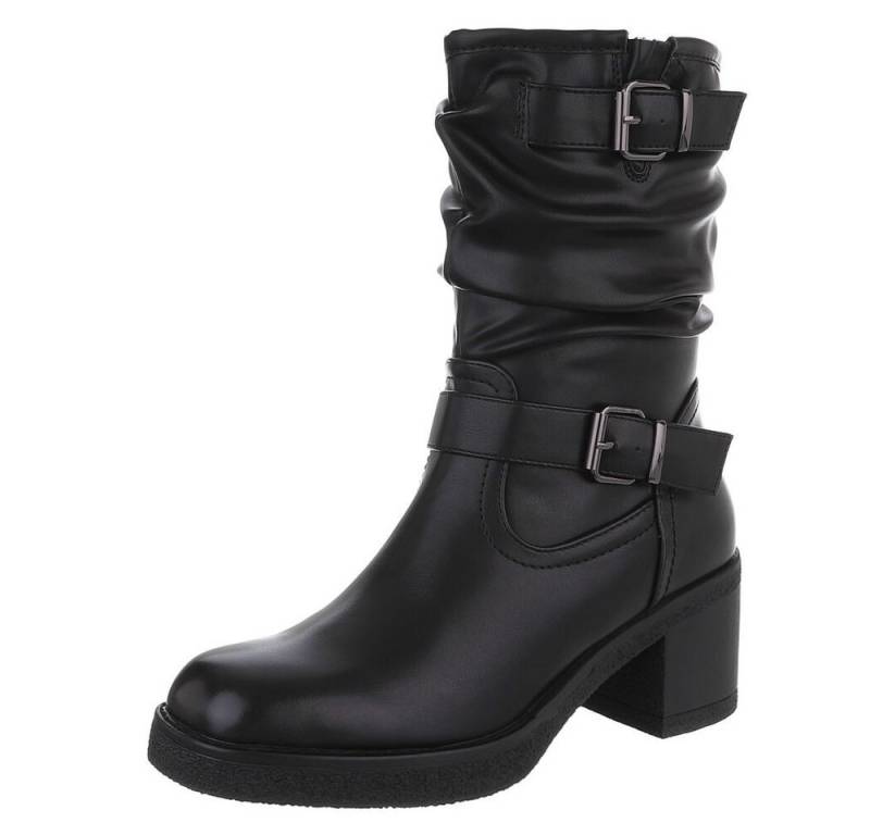 Ital-Design Damen Stiefel mit Schnallen und angenehmem Tragekomfort Stiefelette (90793429) Blockabsatz Stiefeletten in Schwarz von Ital-Design