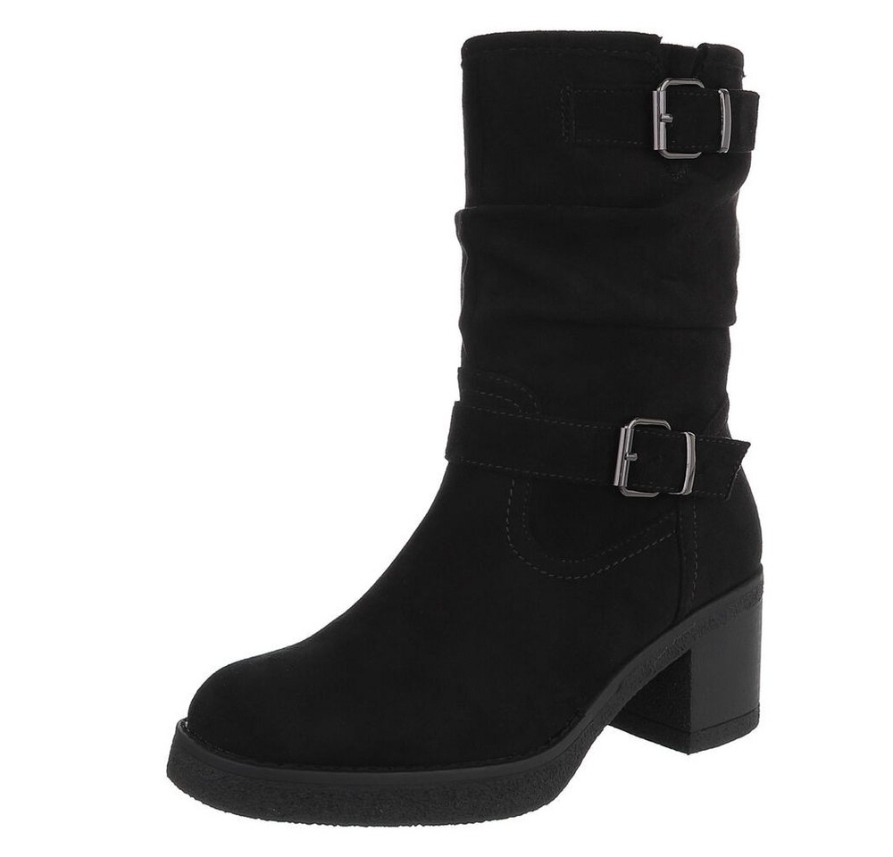 Ital-Design Damen Stiefel mit Schnallen und angenehmem Tragekomfort Stiefelette (90793436) Blockabsatz Stiefeletten in Schwarz von Ital-Design