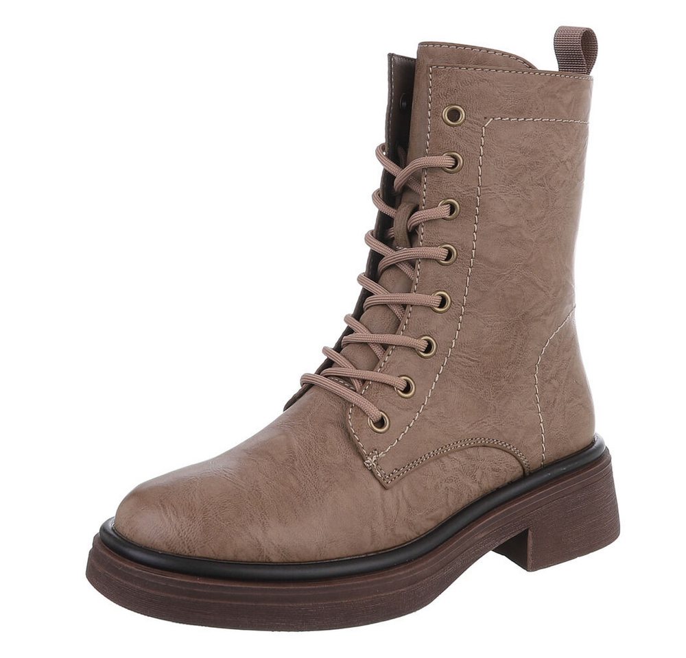 Ital-Design Damen Stiefel mit Schnürung und blockabsatz für Alltag Schnürstiefelette (90598768) Blockabsatz Stiefeletten in Hellbraun von Ital-Design
