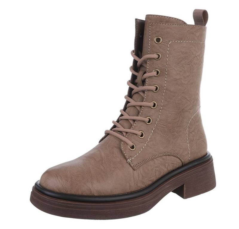 Ital-Design Damen Stiefel mit Schnürung und blockabsatz für Alltag Schnürstiefelette (90598766) Blockabsatz Stiefeletten in Hellbraun von Ital-Design