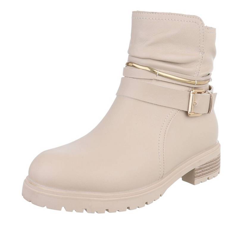Ital-Design Damen Stiefel mit goldenen Details und hohem Tragekomfort Stiefelette (90482560) Blockabsatz Flache Stiefeletten in Beige von Ital-Design
