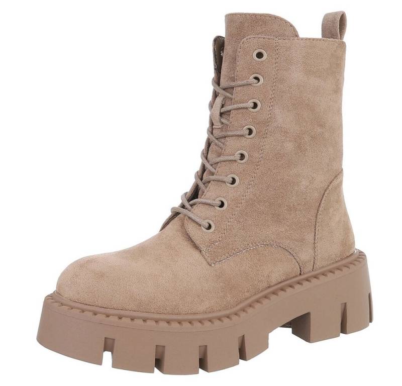 Ital-Design Damen Stiefel mit robustem Design für Alltag und Freizeit Schnürstiefelette (90109793) Blockabsatz Stiefeletten in Hellbraun von Ital-Design