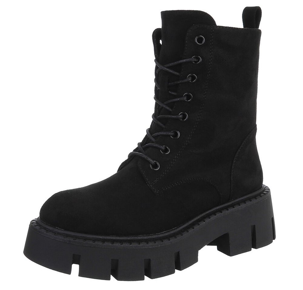 Ital-Design Damen Stiefel mit robustem Design für Alltag und Freizeit Schnürstiefelette (90109801) Blockabsatz Stiefeletten in Schwarz von Ital-Design
