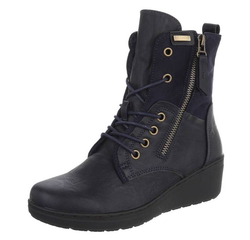 Ital-Design Damen Stiefeletten mit Schnürung und Reißverschluss Schnürstiefelette (90598638) Keilabsatz/Wedge Stiefeletten in Dunkelblau von Ital-Design