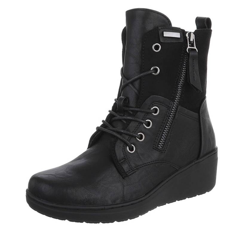 Ital-Design Damen Stiefeletten mit Schnürung und Reißverschluss Schnürstiefelette (90598643) Keilabsatz/Wedge Stiefeletten in Schwarz von Ital-Design
