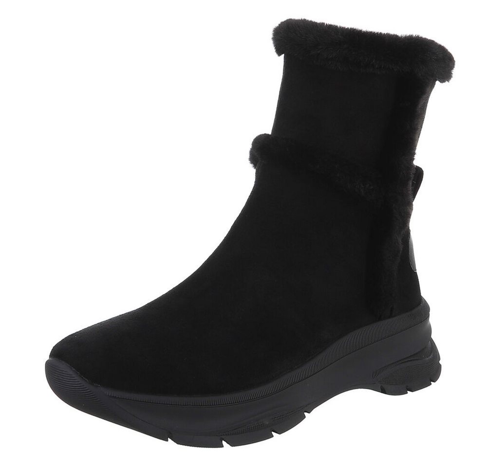 Ital-Design Damen Stiefeletten mit kuscheligem Futter für Alltag Plateaustiefelette (90649008) Keilabsatz/Wedge Stiefeletten in Schwarz von Ital-Design