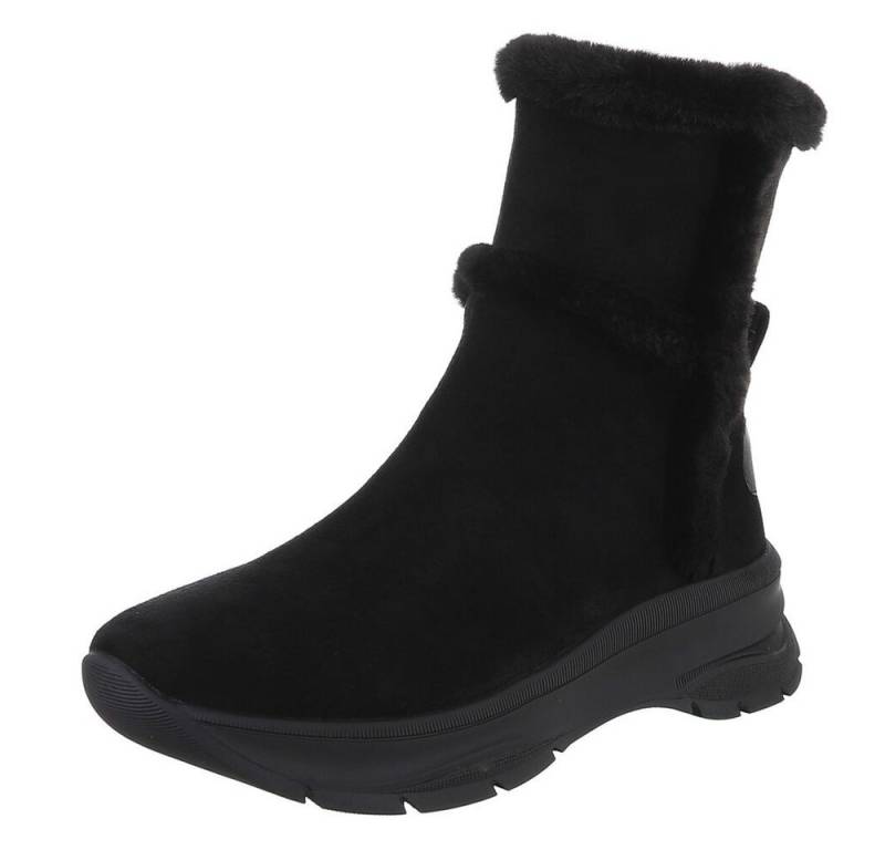 Ital-Design Damen Stiefeletten mit kuscheligem Futter für Alltag Plateaustiefelette (90649008) Keilabsatz/Wedge Stiefeletten in Schwarz von Ital-Design