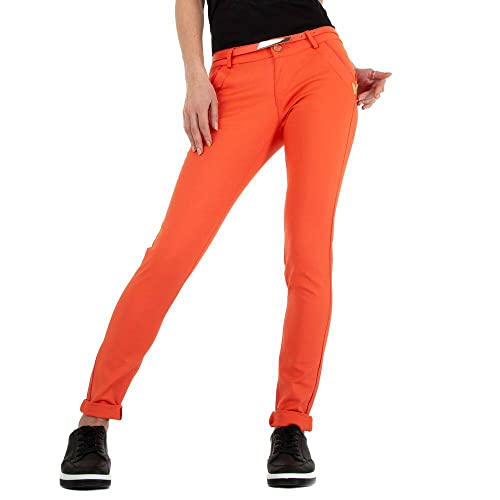 Ital Design Damen Stretch GÜRTEL KNÖPFE Reissverschluss Hose M.SARA Gr. 30 Orange von Ital Design