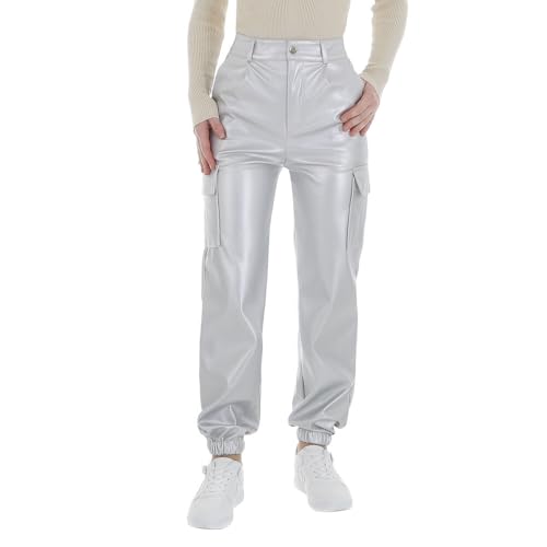 Ital Design Damen Stretch KNÖPFE Reissverschluss Hose Emma&Ashley Gr. S Silber von Ital Design