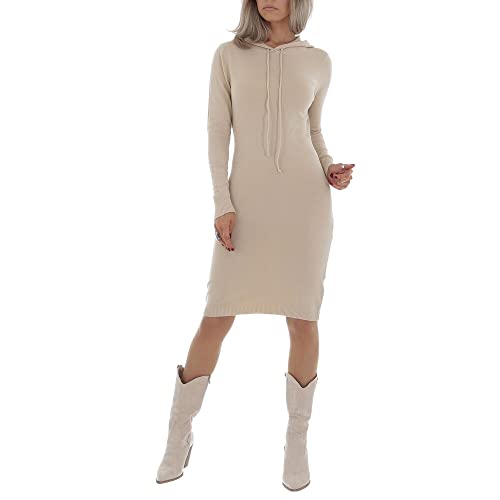 Ital Design Damen Stretch Kapuze Tunnelzug Kleid GLO Story Gr. L/XL Beige von Ital Design