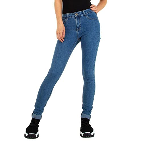 Ital Design Damen Stretch Strass KNÖPFE Reissverschluss Jeans Miss Curry Gr. 28 Blau von Ital Design