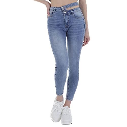 Ital Design Damen Stretch Used-Look KNÖPFE Reissverschluss Jeans Laulia Gr. M/38 Blau von Ital Design