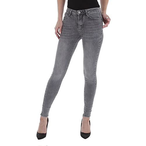 Ital Design Damen Stretch Used-Look KNÖPFE Reissverschluss Jeans Laulia Gr. M/38 Grau von Ital Design