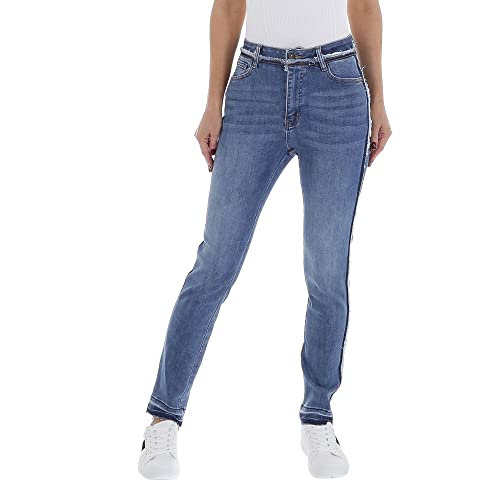 Ital Design Damen Stretch Used-Look KNÖPFE Reissverschluss Jeans Laulia Gr. S/36 Blau von Ital Design