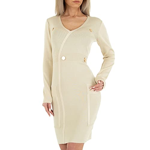 Ital Design Damen Stretch ZIERKNÖPFE Kleid Gr. S/M Creme von Ital Design