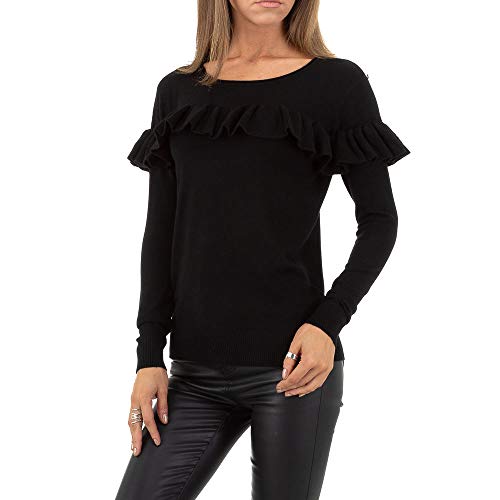 Ital Design Damen Volants FEINSTRICK Pullover Whoo Fashion Schwarz von Ital Design