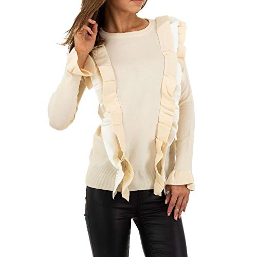 Ital Design Damen WOLLMIX Volant Strick Pullover SHK Paris Creme von Ital Design