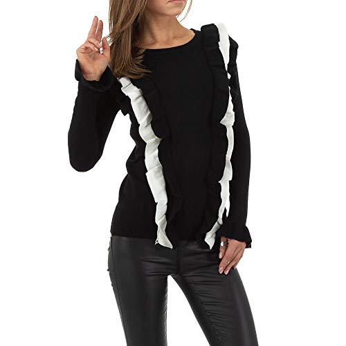 Ital Design Damen WOLLMIX Volant Strick Pullover SHK Paris Schwarz von Ital Design